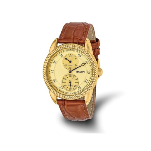 Image 1 de 4.. Montre en acier inoxydable avec bracelet en cuir brun de Mason Sales
