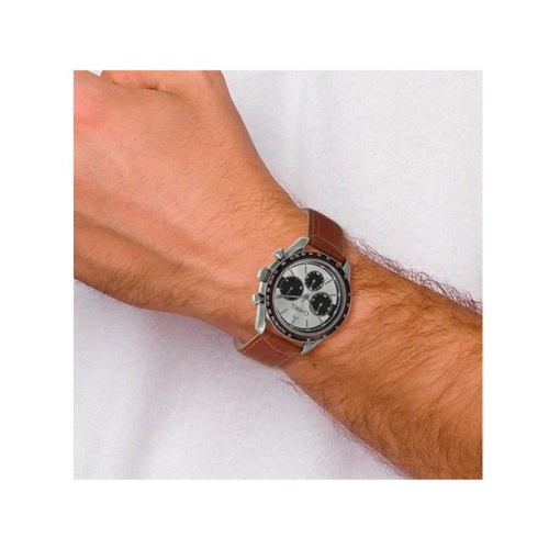 Chisel Stainless Steel Grey Dial Chronograph Watch with Leather Band