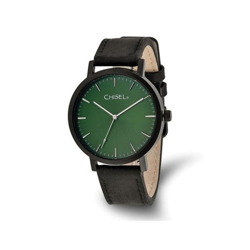 GEM AND HARMONY  Chisel Black Plated Dial Analog Watch With Leather Band In Green