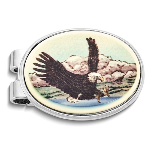 Mens Eagle Landing Oval Money Clip