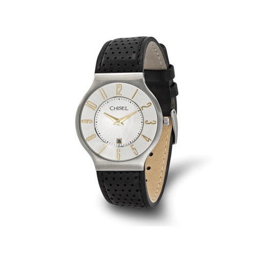 GEM AND HARMONY  Chisel Stainless Steel Dial Analog Watch With Leather Band In White