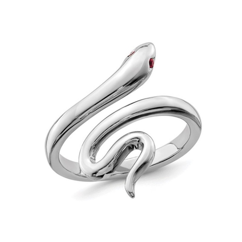 Image 1 de 5.. Bague en argent sterling, rubis synthétique à embout de serpent