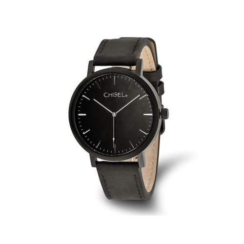 GEM AND HARMONY  Chisel Plated Dial Analog Watch With Leather Band In Black