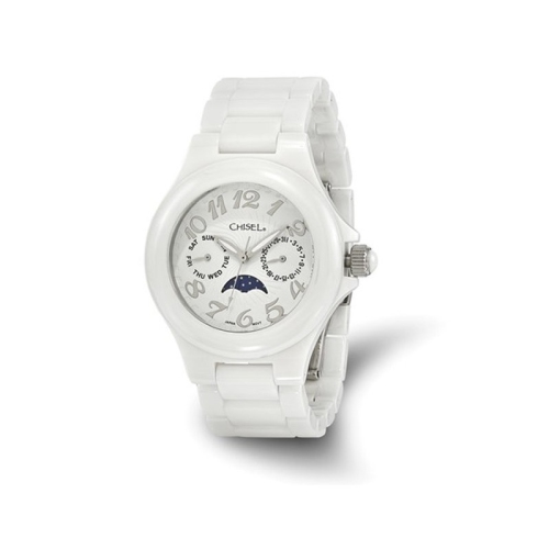 Image 1 of 3.. Ladies Chisel White Ceramic Dial Analog Watch with White Strap