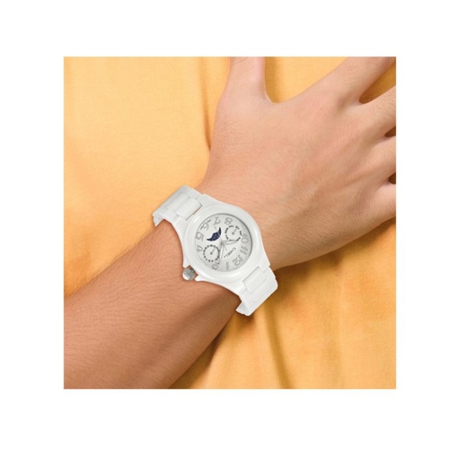 Ladies Chisel White Ceramic Dial Analog Watch with White Strap