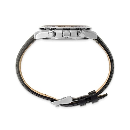 Chisel Stainless Steel Black Dial Chronograph Watch with Leather Strap