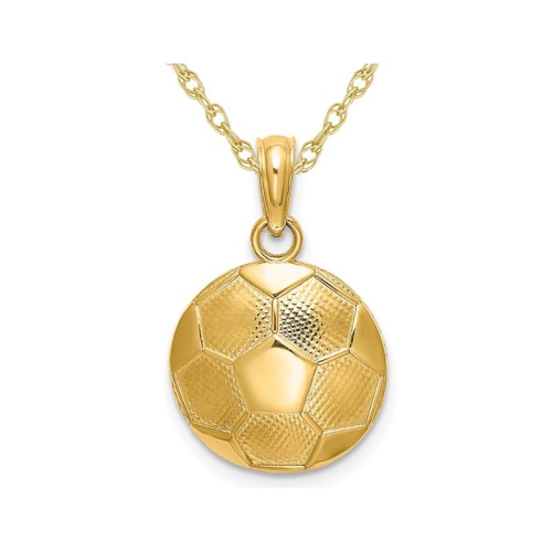 GEM AND HARMONY  10K Gold Classic Soccer Ball (Football) Charm Pendant Necklace With Chain In Yellow