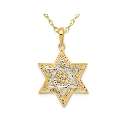 Image 1 de 4.. Collier à pendentif en forme d'étoile de David en filet en or jaune 14K ct avec chaîne