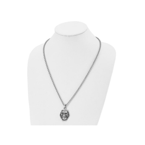 Stainless Steel Antiqued and Polished Skull Pendant Necklace with Chain