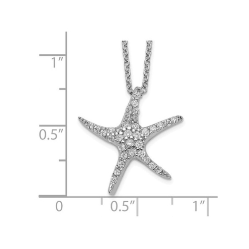 Sterling Silver Starfish Charm Pendant Necklace with Synthetic Cubic Zirconias