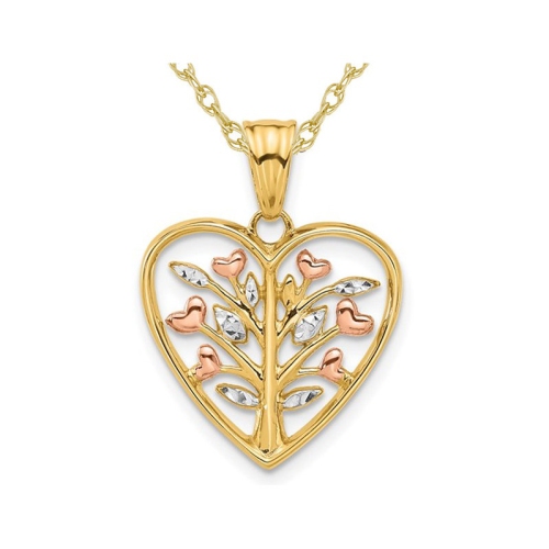Image 1 of 4.. 14K Yellow Gold Heart Branch Pendant Necklace with Chain
