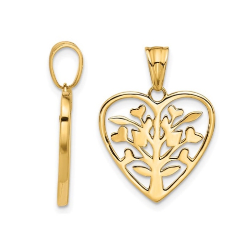 Collier à pendentif en forme de branche de coeur en or jaune 14K ct avec chaîne