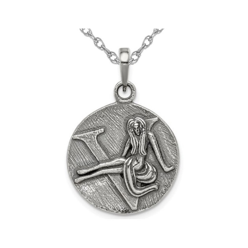 Image 1 of 5.. Sterling Silver VIRGO Charm Astrology Zodiac Pendant Necklace with Chain