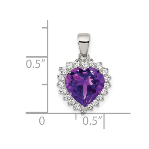 Purple Amethyst and Synthetic Cubic Zirconia Heart Pendant Necklace in Sterling Silver with chain