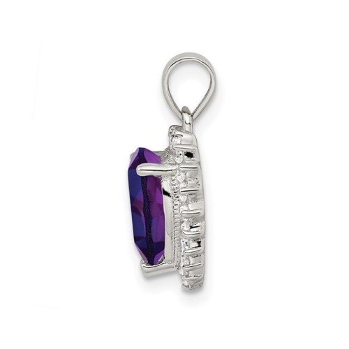 Purple Amethyst and Synthetic Cubic Zirconia Heart Pendant Necklace in Sterling Silver with chain