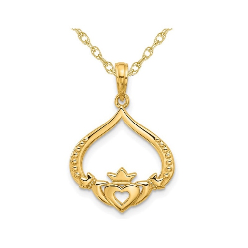 Image 1 de 4.. Collier à pendentif en or jaune 14K ct poli avec chaîne et pendentif en forme de Claddagh
