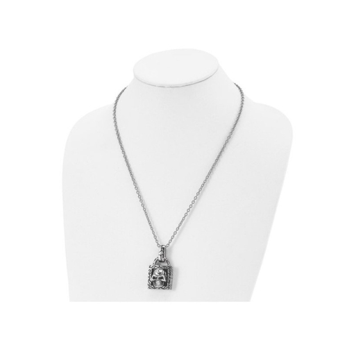 Stainless Steel Antiqued and Polished Skull Pendant Necklace with Chain