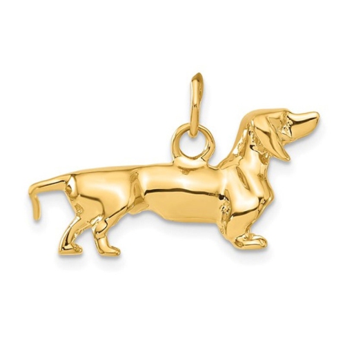 Image 1 of 5.. 14K Yellow Gold 3D Dachshund Dog Charm Pendant