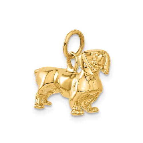 14K Yellow Gold 3D Dachshund Dog Charm Pendant