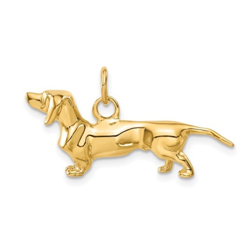 14K Yellow Gold 3D Dachshund Dog Charm Pendant