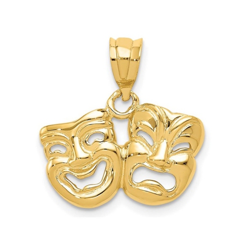 14K Yellow Gold Comedy Tragedy Charm Pendant