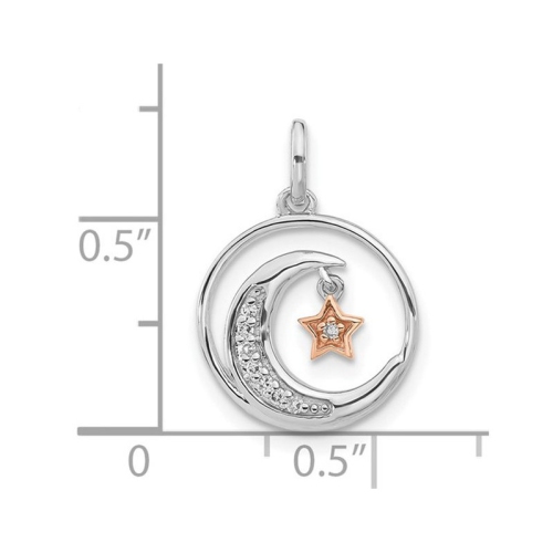 Sterling Silver Moon and Star Charm Pendant Necklace with Chain and Accent Diamonds