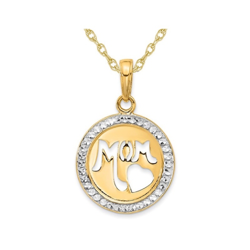 Image 1 de 4.. Collier en or jaune 14K ct avec pendentif circulaire découpé en forme de MAMAN et chaîne
