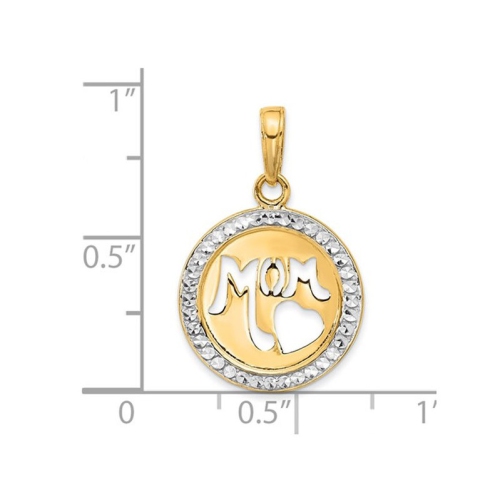 Collier en or jaune 14K ct avec pendentif circulaire découpé en forme de MAMAN et chaîne