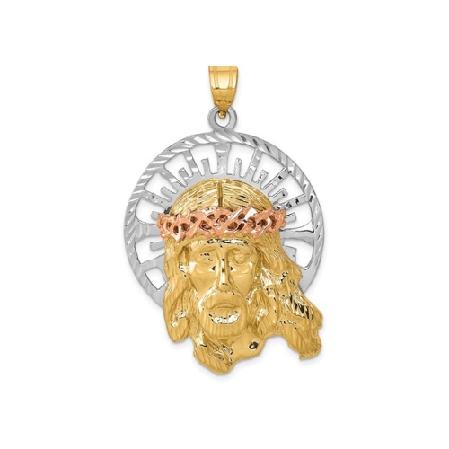 Pendentif Jésus en or jaune, blanc et rose 14K ct