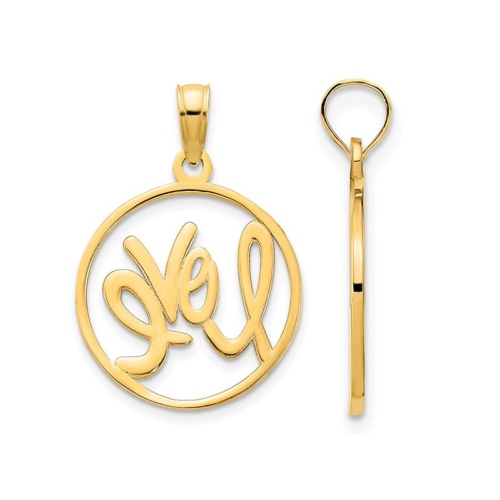 Collier à pendentif en or jaune 14K ct avec chaîne à breloque circulaire « LOVE »
