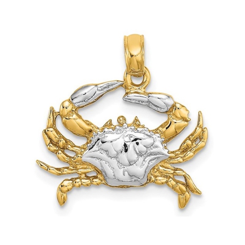 14K Yellow Gold Blue Crab Charm Pendant