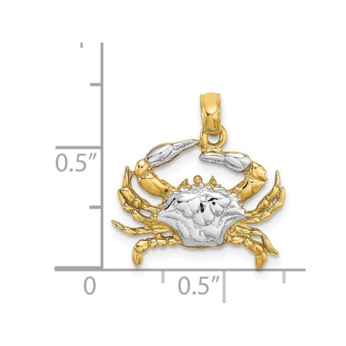 14K Yellow Gold Blue Crab Charm Pendant