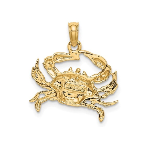 14K Yellow Gold Blue Crab Charm Pendant