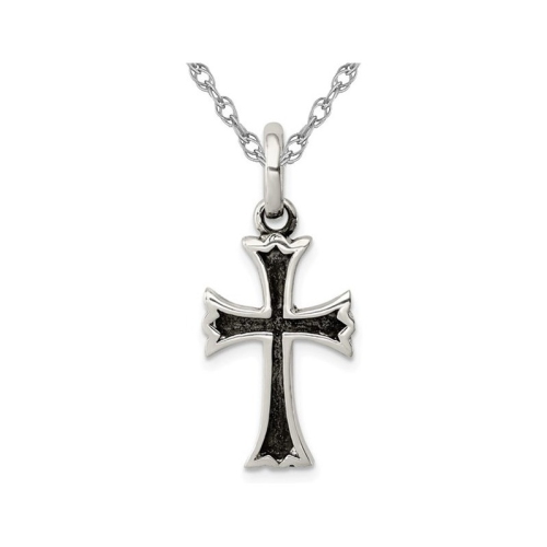 Image 1 de 4.. Collier à pendentif en croix antique en argent sterling avec chaîne
