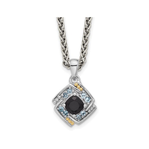 Image 1 de 4.. Collier à pendentif en onyx noir et topaze bleue 2/3&nbsp;carat avec chaîne en argent sterling