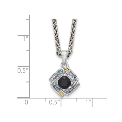 2/3 Carat Black Onyx and Blue Topaz Pendant Necklace with Chain in Sterling Silver