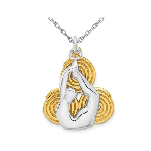 GEM AND HARMONY  Sterling Silver With Plating Yoga Pose Charm Pendant Necklace With Chain In Yellow