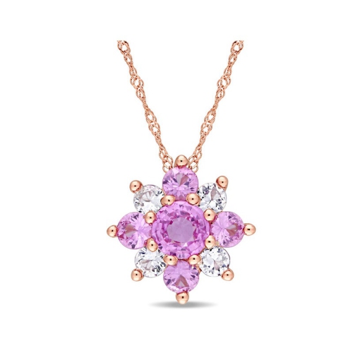 Image 1 de 5.. Collier en or rose 14K ct avec chaîne avec pendentif en saphir rose et blanc d'1,80&nbsp;carat