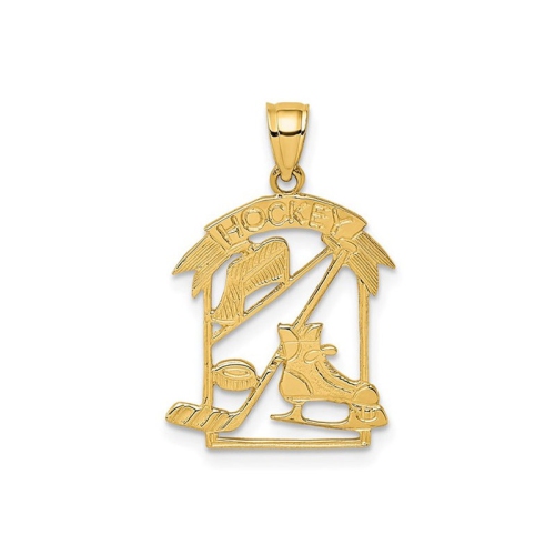 14K Yellow Gold Hockey Story Framed Charm Pendant