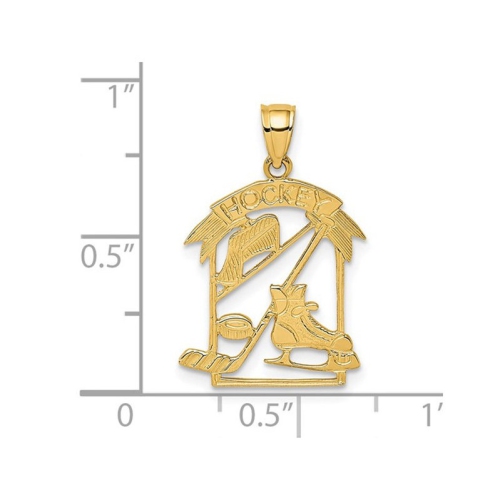 14K Yellow Gold Hockey Story Framed Charm Pendant