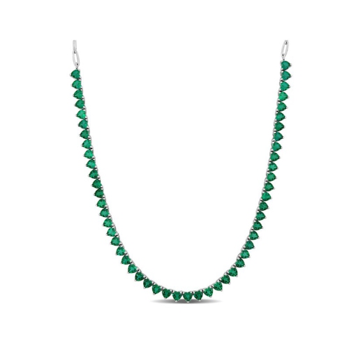 Image 1 de 4.. Collier en argent sterling en forme de coeur émeraude synthétique de 13,36&nbsp;carat