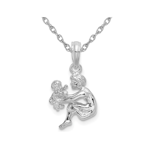 GEM AND HARMONY  Sterling Polished Mother And Baby Pendant Necklace With Chain In Silver