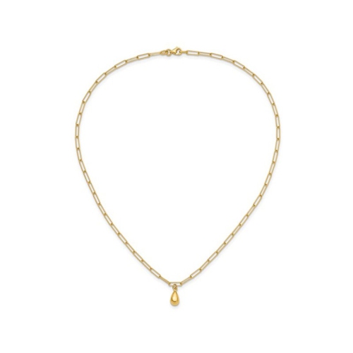 14K Yellow Gold Teardrop Paperclip Link Necklace