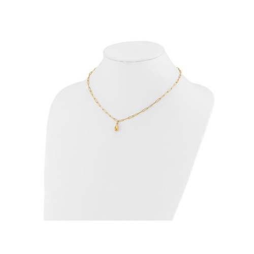 14K Yellow Gold Teardrop Paperclip Link Necklace