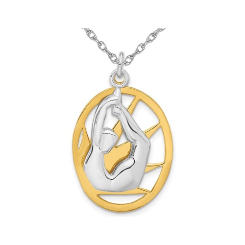 GEM AND HARMONY  Sterling Silver With Plating Sunburst Yoga Charm Pendant Necklace With Chain In Yellow