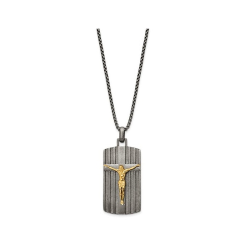 Collier homme en acier inoxydable avec pendentif en forme de croix et plaque d'identité, chaîne