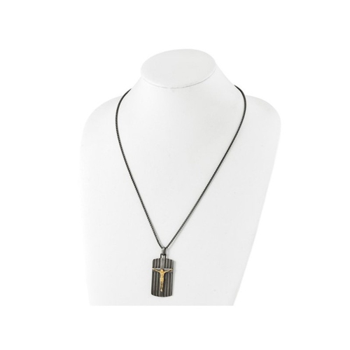 Collier homme en acier inoxydable avec pendentif en forme de croix et plaque d'identité, chaîne