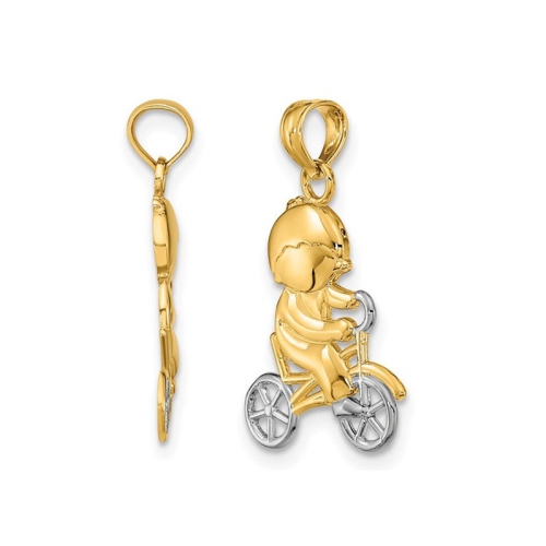 14K Yellow Gold Polished Boy On Bicycle Charm Pendant