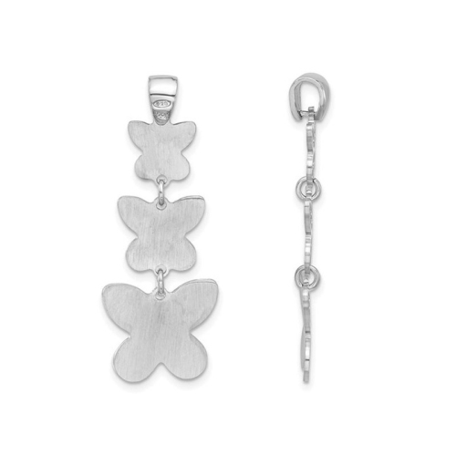 Sterling Silver Polished Beaded Butterfly Charm Pendant Necklace with Chain