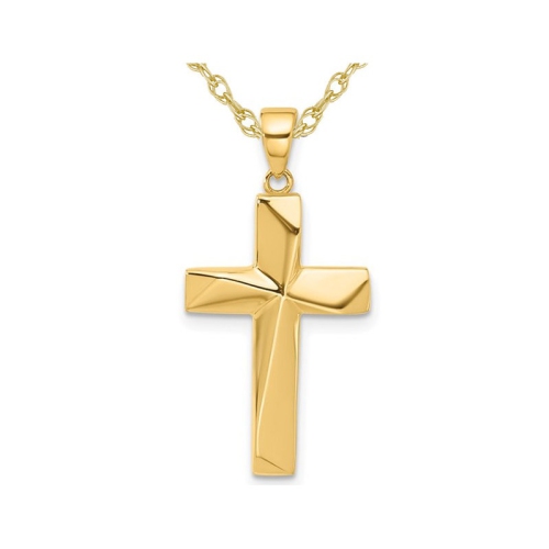 GEM AND HARMONY  14K Gold Polished Cross Pendant Necklace With Chain In Yellow